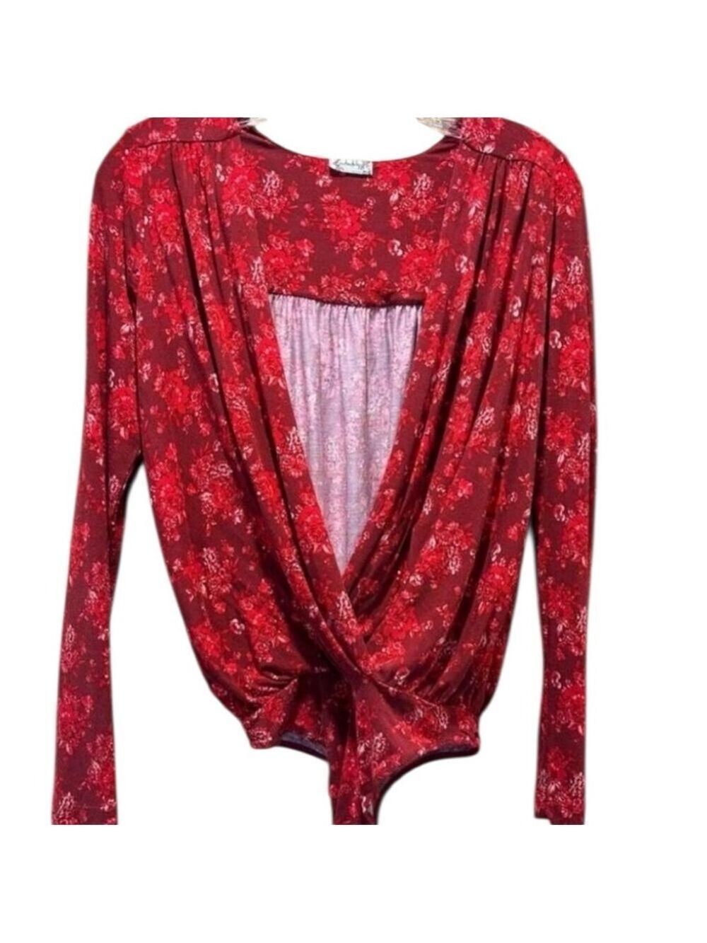 Free People Everything’s Rosy Red Long Sleeve Bodysuit Size L - Picture 4 of 6